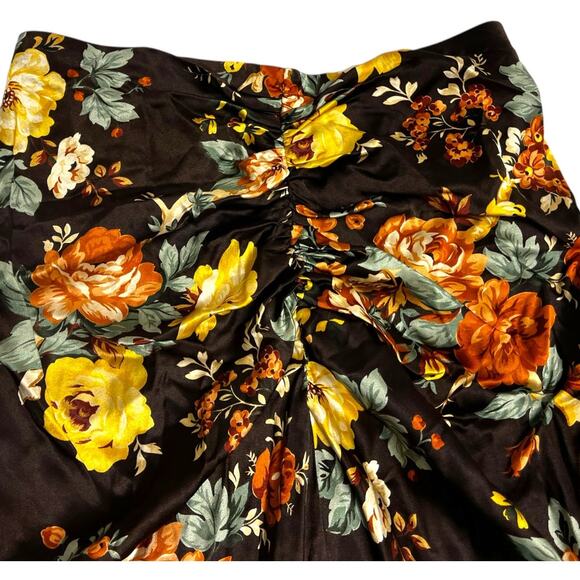 VERONICA BEARD Pixie Floral Ruched Silk Midi Skirt | Womens 0, Oxblood Brown - Picture 9 of 11